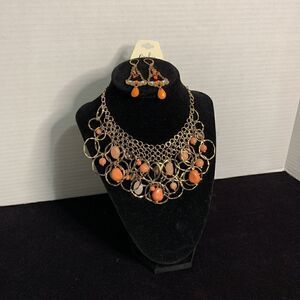 Cookie Coral and Gold Necklace and Earring Set